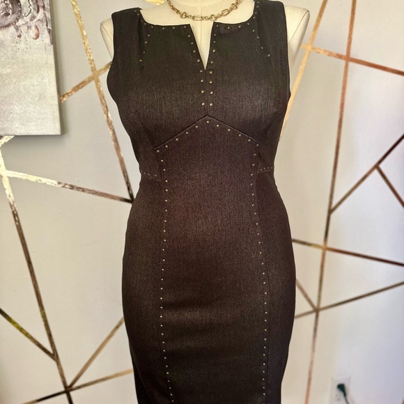 Anne Klein Dark Brown Studded Midi Dress (890) - Picture 1 of 11